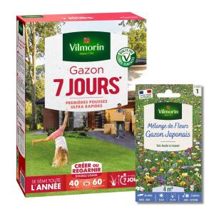 Gazon 7 jours - 1 kg + Gazon Japonais - 4 m² - Mélange de fleurs